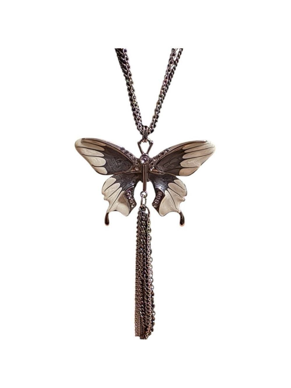 Butterfly Tassel Necklace One Size Silver White